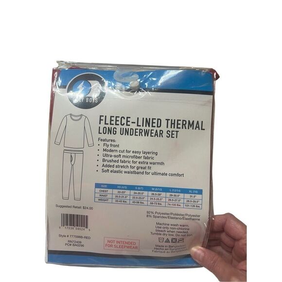 Only Boys (2) Red Fleece Lined Thermal Long John’s  Set Sz L 12-14 NIP - Picture 2 of 3